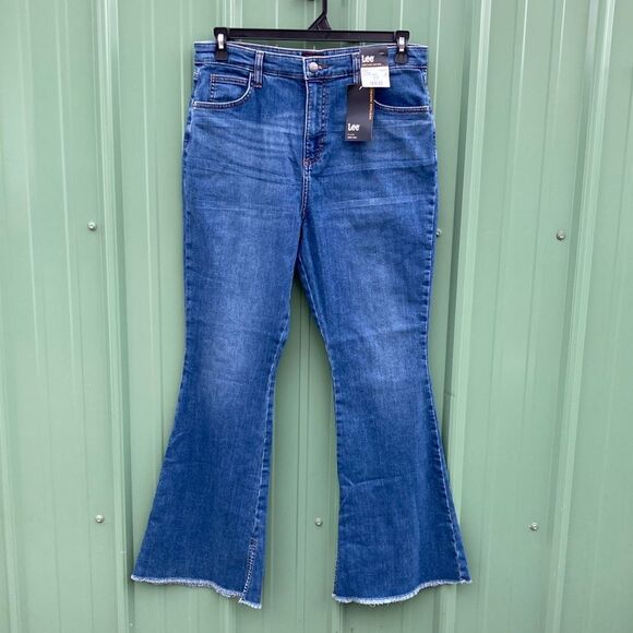 Lee Denim - Women’s Lee High Rise Flare Denim Jean Pants with Raw Hem Size 14 S